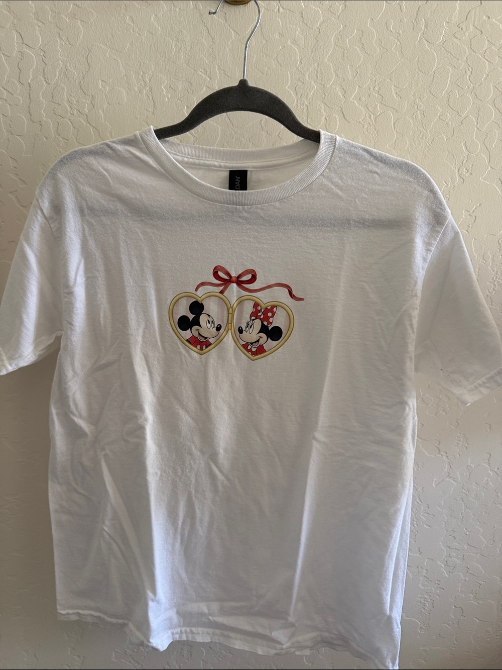 Women’s White Mickey & Minnie Heart Baby Tee
